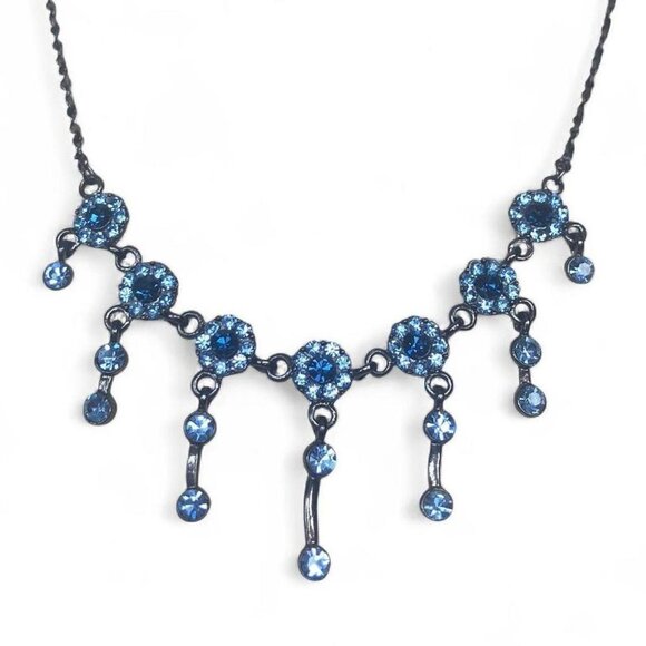 Vintage Jewelry - 90s Blue Floral Dangly Necklace